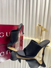 GUCCI 26S HIGH-HEELED SANDALS 100 MM IN BLACK SATIN