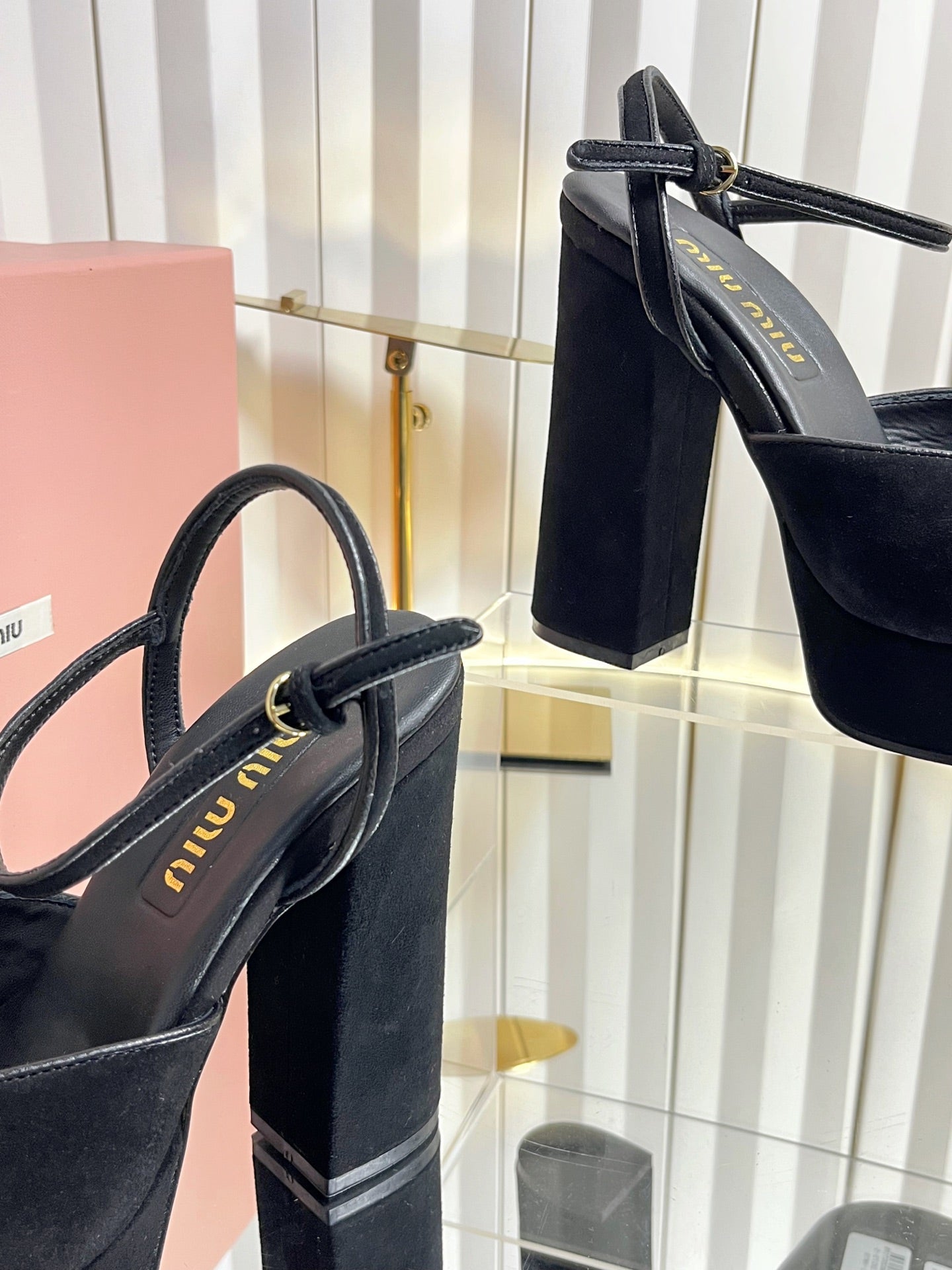 MIUMIU 26S PLATFORM ANKLE STRAP SANDALS 120MM IN BLACK SUEDE WITH BOW