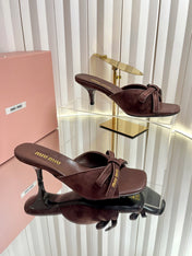 MIUMIU 26S MULE SANDALS 55MM IN DARK BROWN SUEDE WITH BOW
