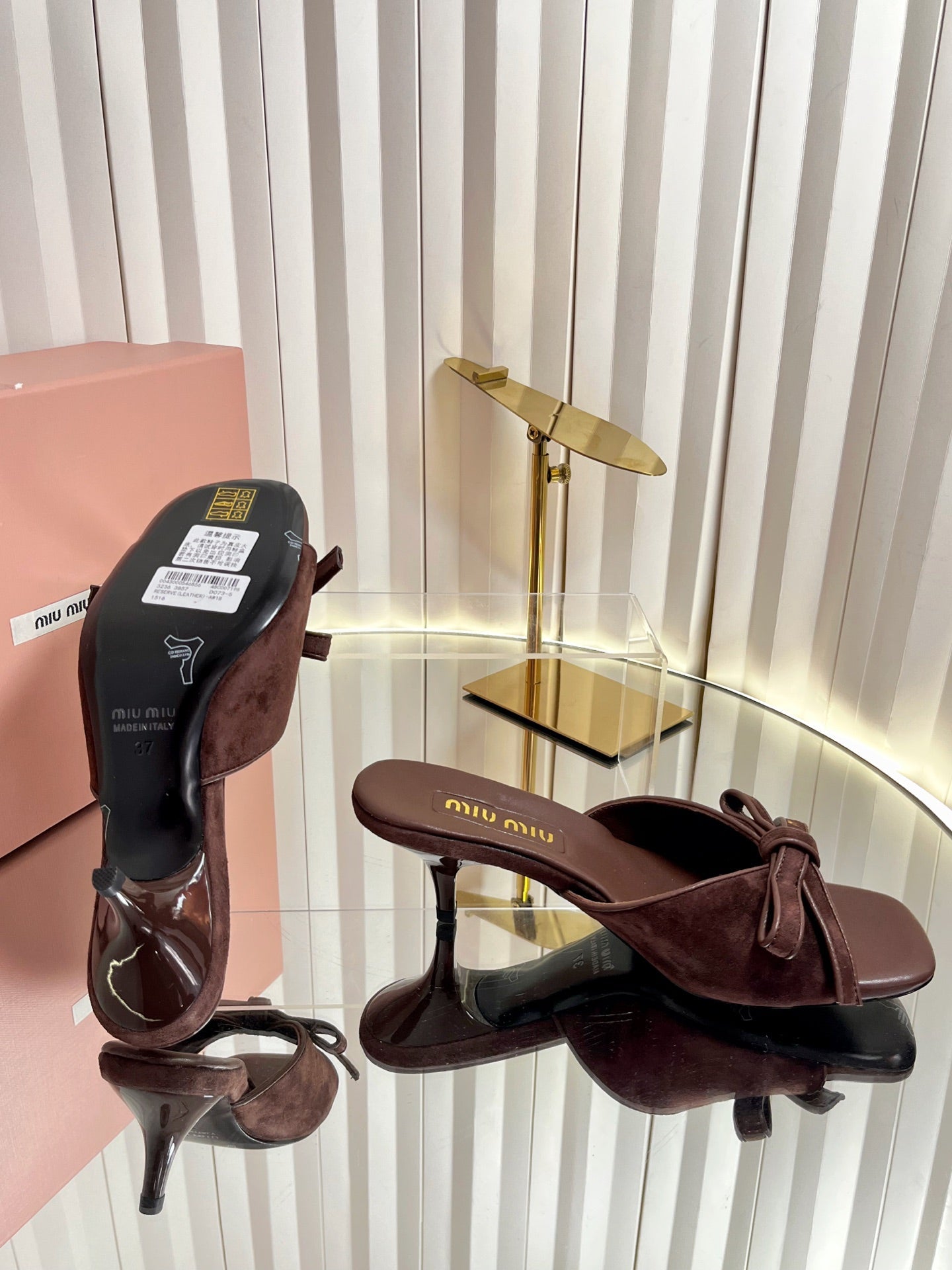MIUMIU 26S MULE SANDALS 55MM IN DARK BROWN SUEDE WITH BOW
