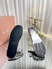 MIUMIU 26S SLINGBACK SANDALS IN SILVER CALFSKIN