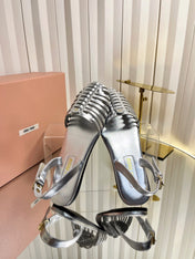 MIUMIU 26S SLINGBACK SANDALS IN SILVER CALFSKIN
