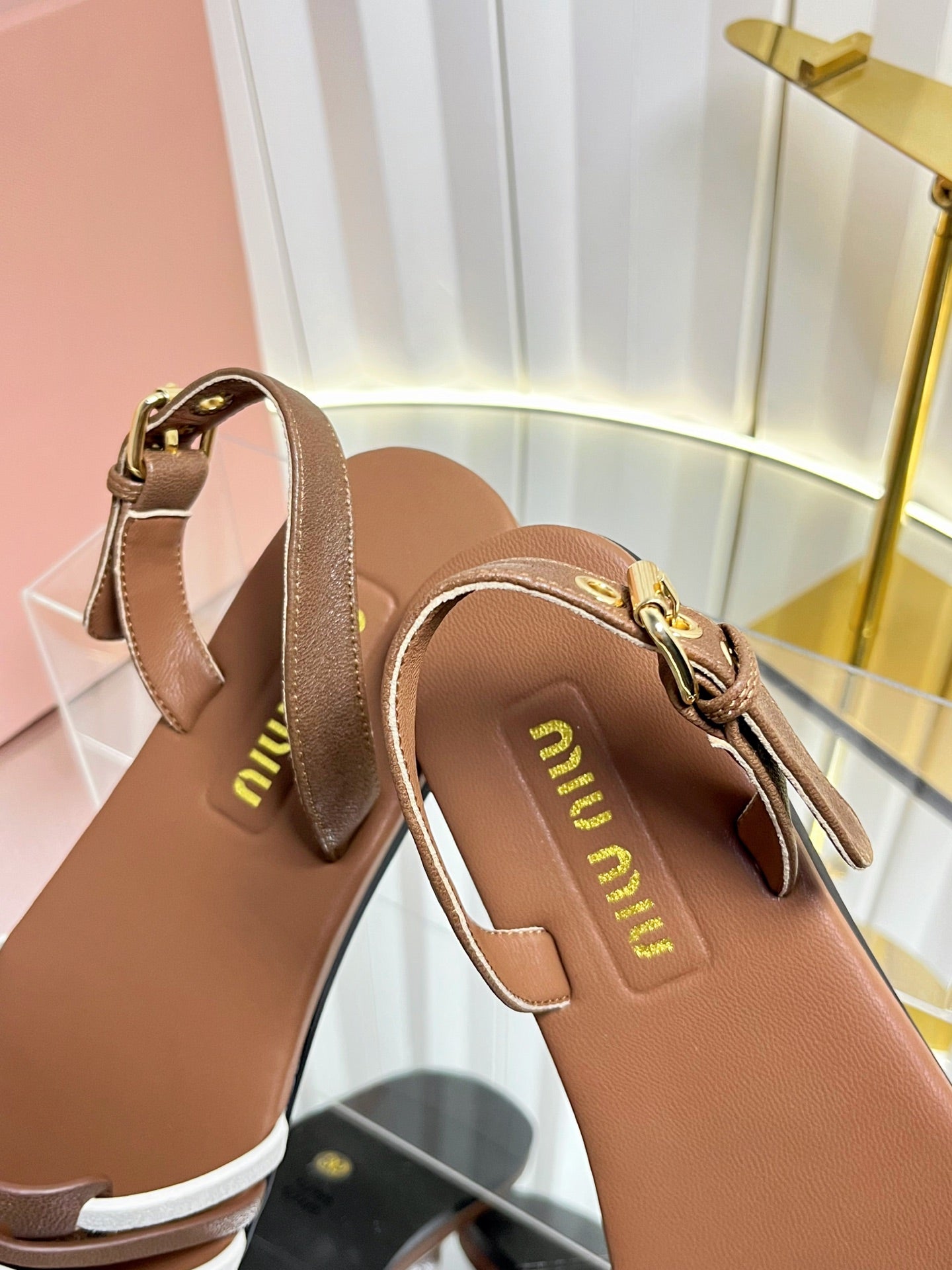 MIUMIU 26S SLINGBACK SANDALS IN DARK BROWN AND WHITE CALFSKIN