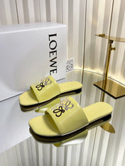 LOEWE 26S LOGO-EMBROIDERED SANDALS IN LIGHT YELLOW CALFSKIN
