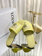 LOEWE 26S LOGO-EMBROIDERED SANDALS IN LIGHT YELLOW CALFSKIN