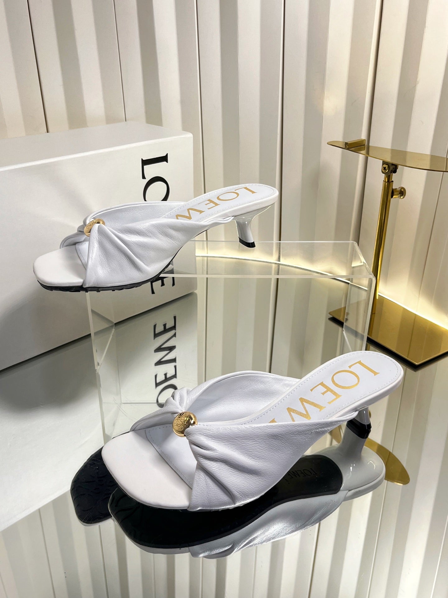 LOEWE 26S HEELED SANDALS 45 MM IN WHITE CALFSKIN