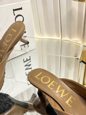 LOEWE 26S HEELED SANDALS 45 MM IN CAMEL BROWN CALFSKIN