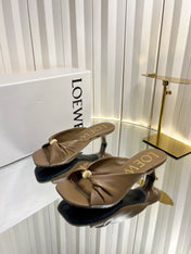 LOEWE 26S HEELED SANDALS 45 MM IN CAMEL BROWN CALFSKIN