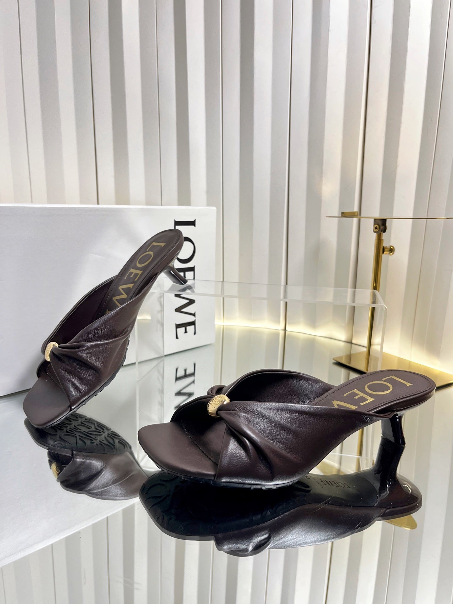 LOEWE 26S HEELED SANDALS 45 MM IN DARK BROWN CALFSKIN