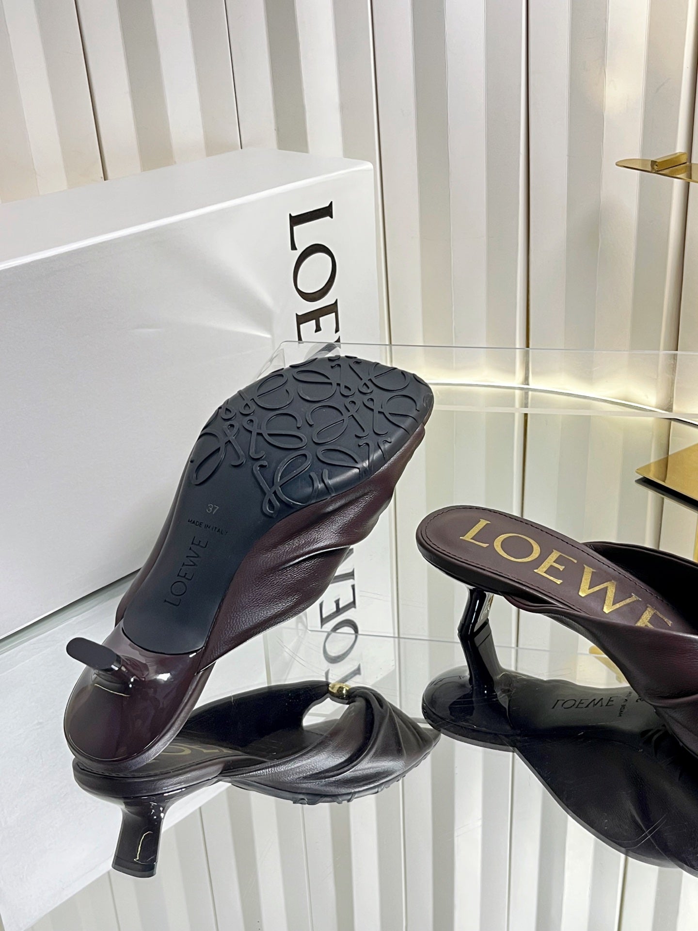 LOEWE 26S HEELED SANDALS 45 MM IN DARK BROWN CALFSKIN