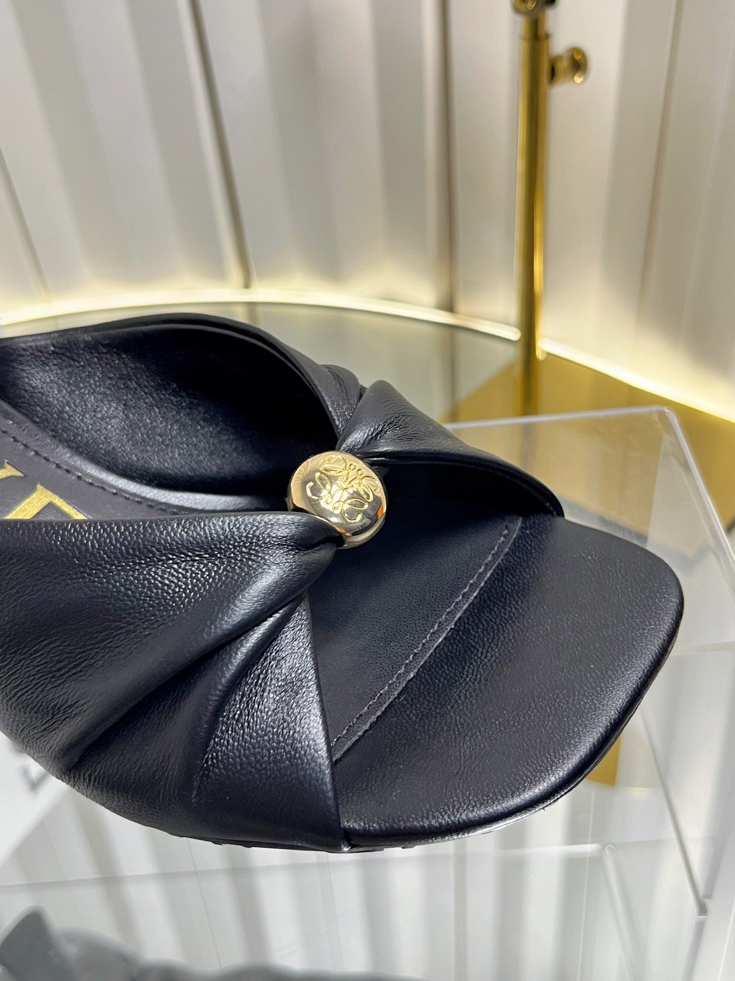 LOEWE 26S HEELED SANDALS 45 MM IN BLACK CALFSKIN