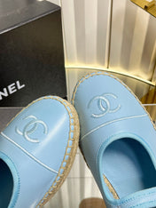 CHANEL 26S ESPADRILLE MARY JANE SHOES IN BLUE LAMBSKIN