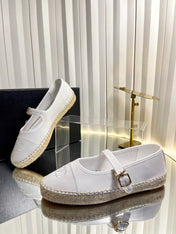 CHANEL 26S ESPADRILLE MARY JANE SHOES IN WHITE LAMBSKIN