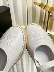 CHANEL 26S ESPADRILLE MARY JANE SHOES IN WHITE LAMBSKIN