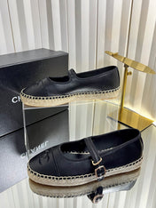 CHANEL 26S ESPADRILLE MARY JANE SHOES IN BLACK LAMBSKIN