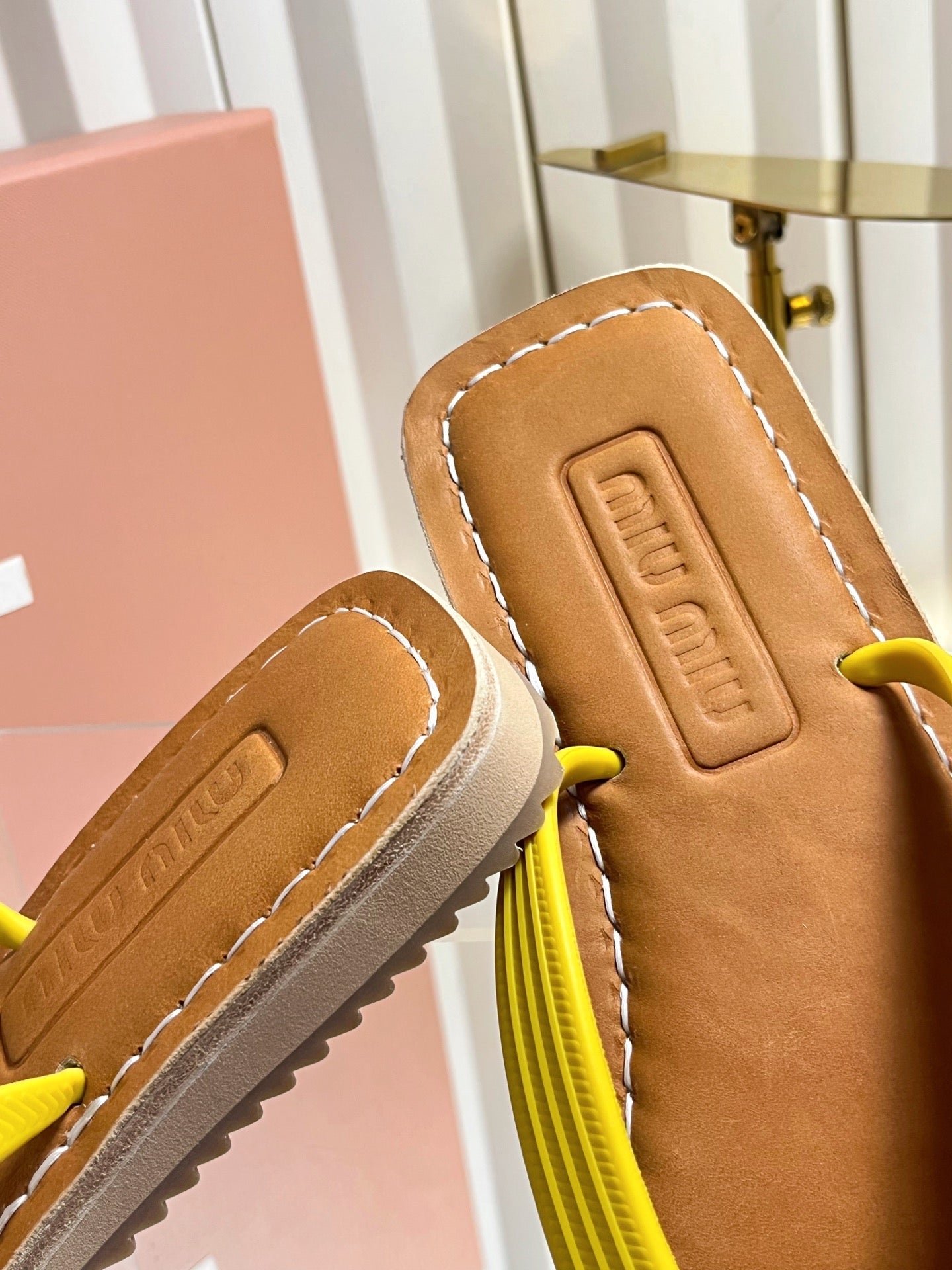 MIUMIU 26S THONG FLAT SANDALS IN YELLOW CALFSKIN