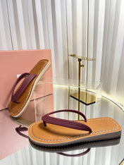 MIUMIU 26S THONG FLAT SANDALS IN BURGUNDY RED CALFSKIN
