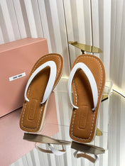 MIUMIU 26S THONG FLAT SANDALS IN WHITE CALFSKIN