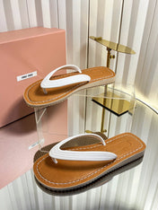 MIUMIU 26S THONG FLAT SANDALS IN WHITE CALFSKIN