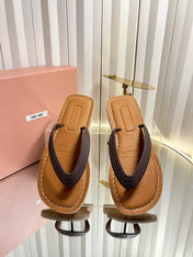 MIUMIU 26S THONG FLAT SANDALS IN DARK BROWN CALFSKIN