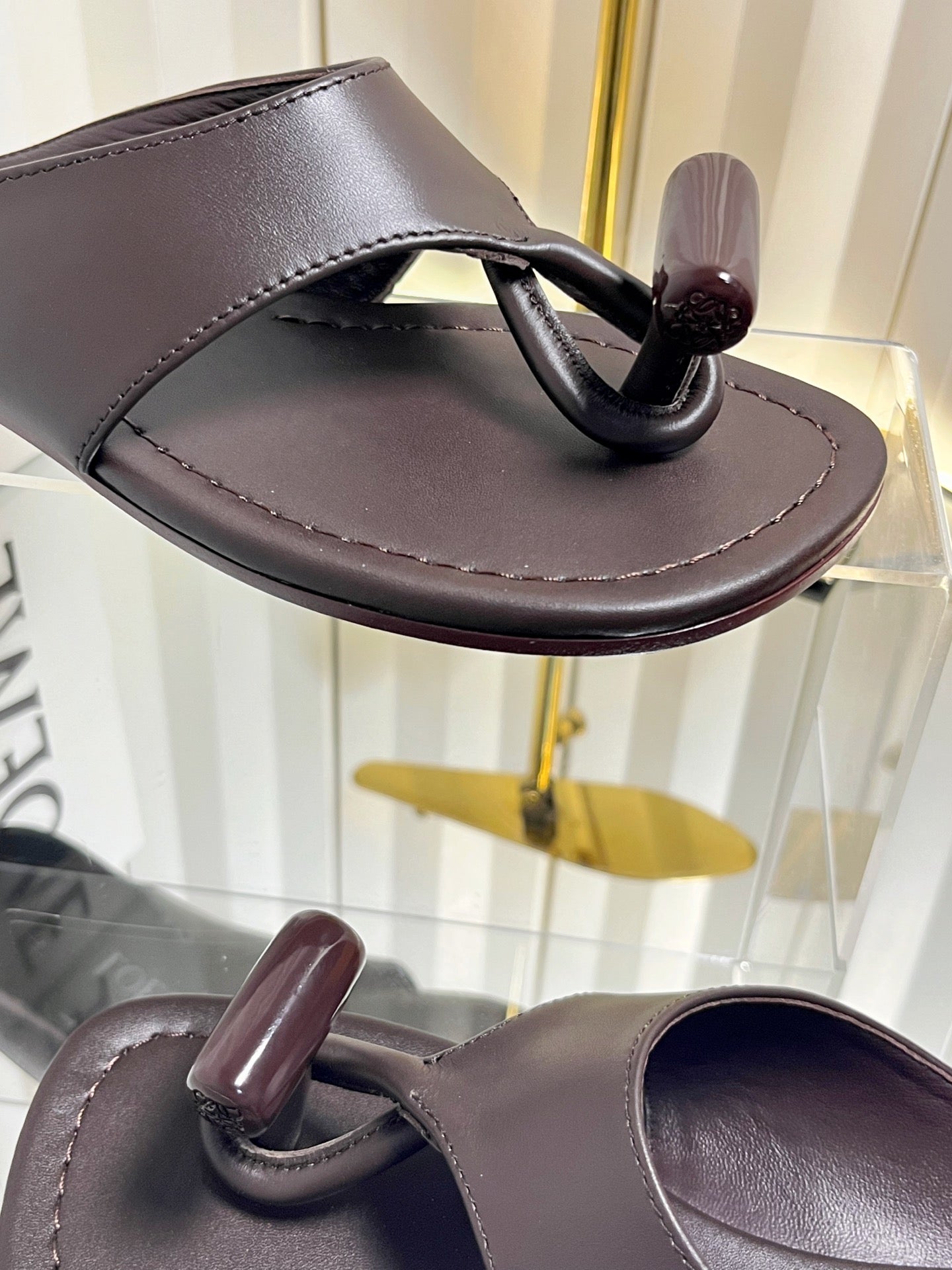 LOEWE 26S THONG SANDALS IN DARK BROWN CALFSKIN