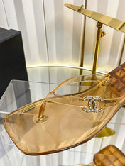 CHANEL 26S TRANSPARENT THONG SANDALS IN BROWN PVC
