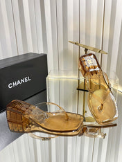 CHANEL 26S TRANSPARENT THONG SANDALS IN BROWN PVC