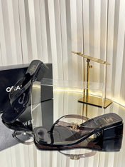 CHANEL 26S TRANSPARENT THONG SANDALS IN BLACK PVC
