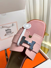 HM 26S ORAN SANDALS IN PINK EPSOM CALFSKIN SILVER HARDWARE