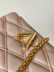 LV 25S GO-14 MM 23 IN LIGHT PINK QUILTED LAMBSKIN GOLD HARDWARE