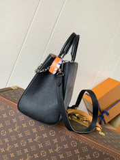 MARELLE TOTE BB BAG 30 IN BLACK EPI GRAIN COWHIDE LEATHER