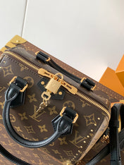 SPEEDY TRUNK BAG 20 IN BROWN MONOGRAM COATED CANVAS AND BLACK CALFSKIN