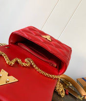LV 25S GO-14 MM 23 IN CRIMSON RED QUILTED LAMBSKIN GOLD HARDWARE
