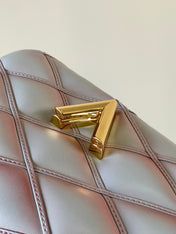LV 25S GO-14 MM 23 IN LAVENDER GRAY QUILTED LAMBSKIN GOLD HARDWARE