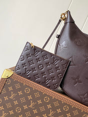 LOOP HOBO 38 IN DARK BROWN MONOGRAM CALFSKIN EMBOSSED LOGO