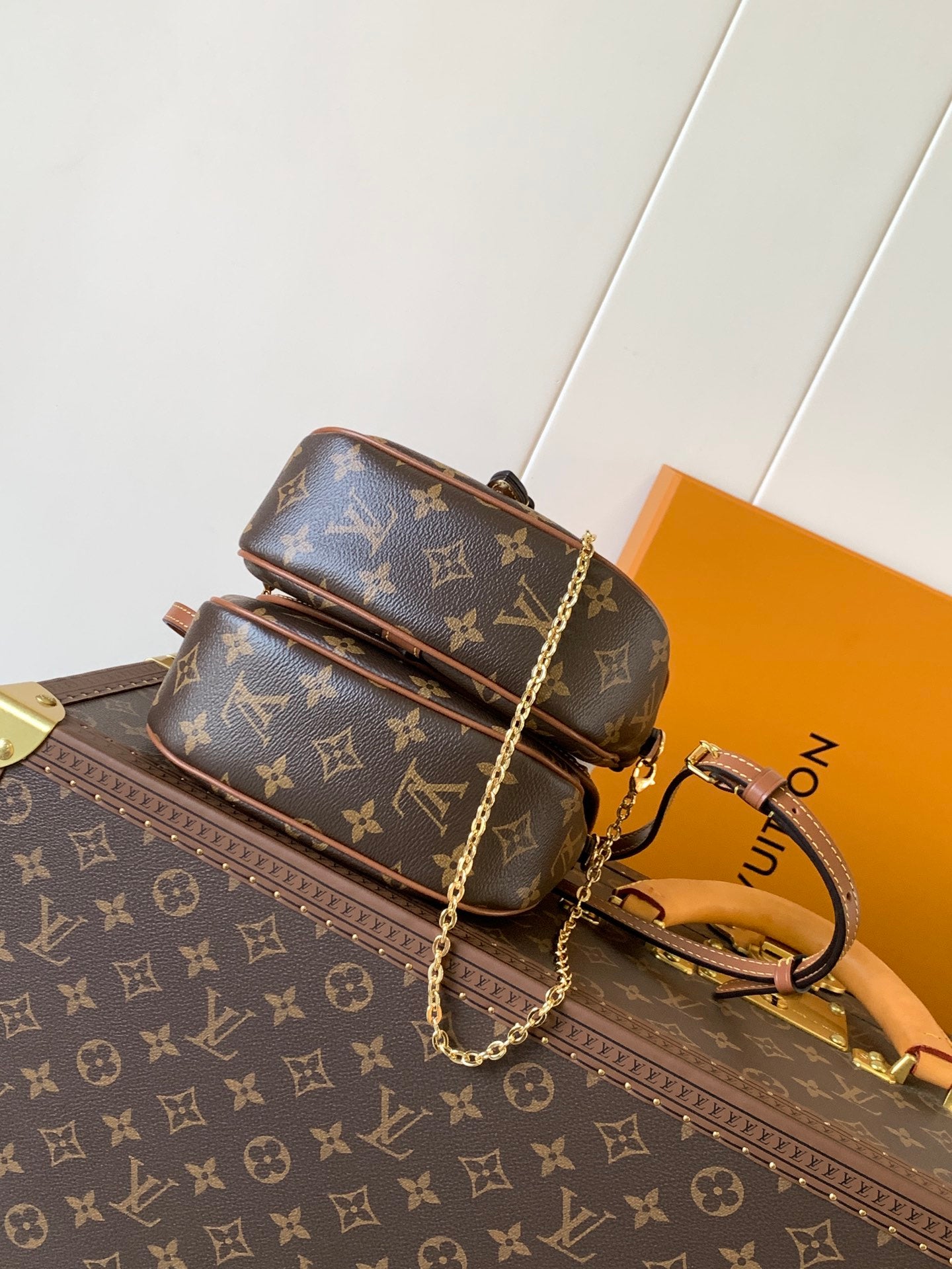 LV 25S DUO BB BAG 19 IN BROWN MONOGRAM COATED CANVAS AND CALFSKIN