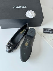 BALLET FLAT BLACK LAMBSKIN WITH FLOWER