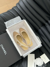 CLASSIC HIGH SLINGBACK CORN YELLOW TWEEDS AND CALFSKIN