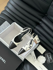 HIGH SLINGBACK IN WHITE MIX BLACK LAMBSKIN