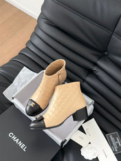 CC BALLET SHORT BOOTS 65 MM IN SEPIA BEIGE MIX BLACK QUILTED PATTERN LAMBSKIN