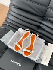 PEARL SANDAL IN WHITE AND VIVID ORANGE LAMBSKIN 75 MM
