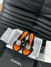 BLACK FABRIC CC SLIDE SANDALS