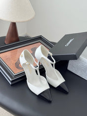 HIGH HEELS WAIST CUTTING IN WHITE MIX BLACK CALFSKIN