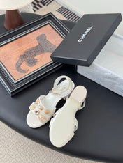 HIGH SANDALS IN WHITE TWEED WITH LOGO STICKER DETAIL