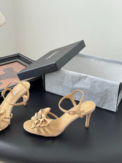 HIGH HEELS SANDALS IN TAN BEIGE SHEEPSKIN
