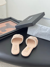 SLIPPER IN PEACH PINK CALFSKIN MIX WOOL