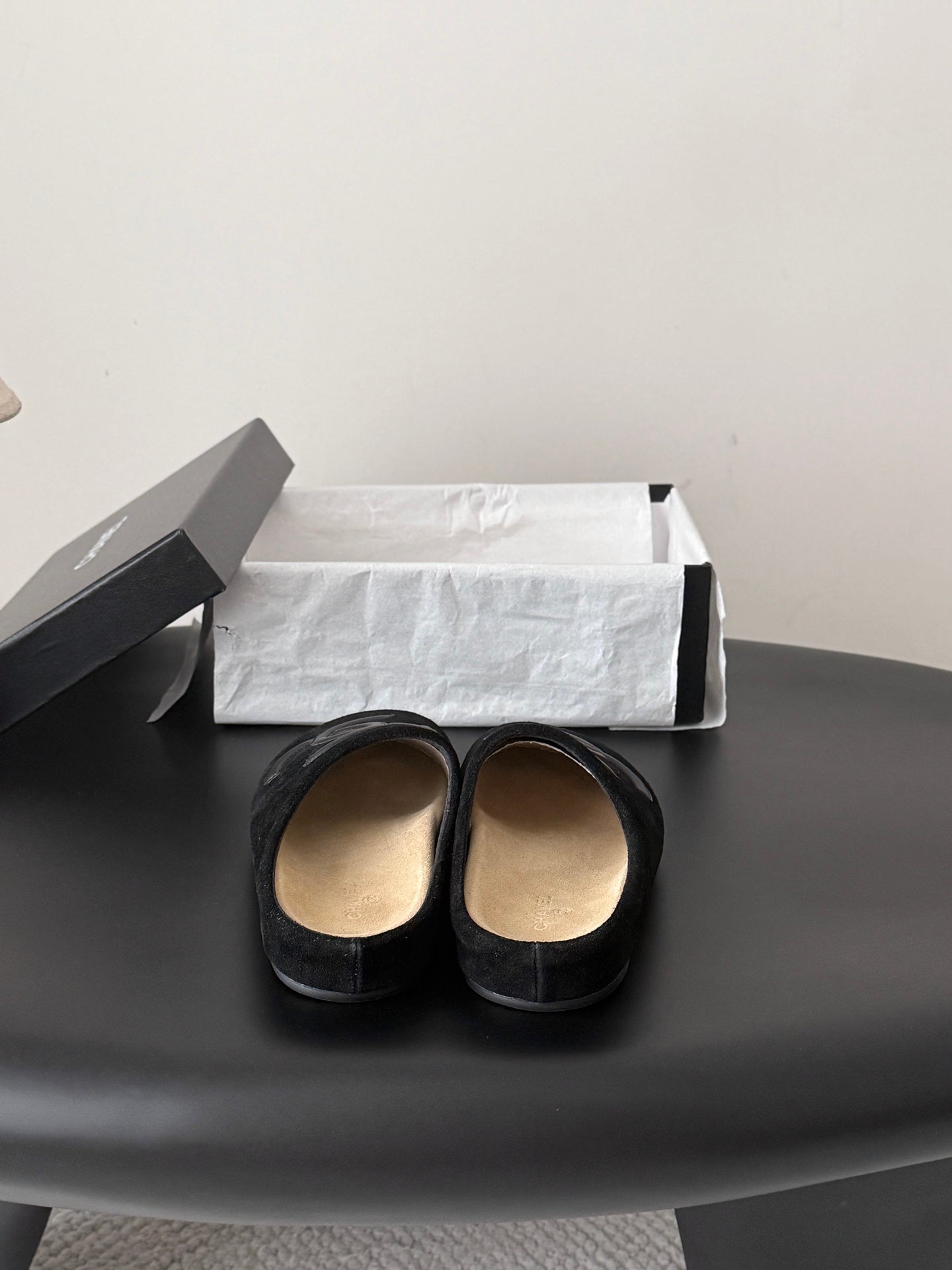 CHANEL 26S MULES IN BLACK SUEDE ROUND TOE