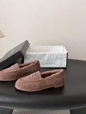 CHANEL 26S LOAFERS IN TAUPE SUEDE AND SHEARLING LINING