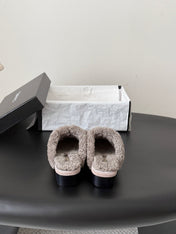 CHANEL 26S MULES IN GREY SHEARLING AND SUEDE