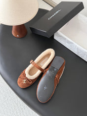 CHANEL 26S MARY JANE FLATS IN BROWN SUEDE AND SHEARLING